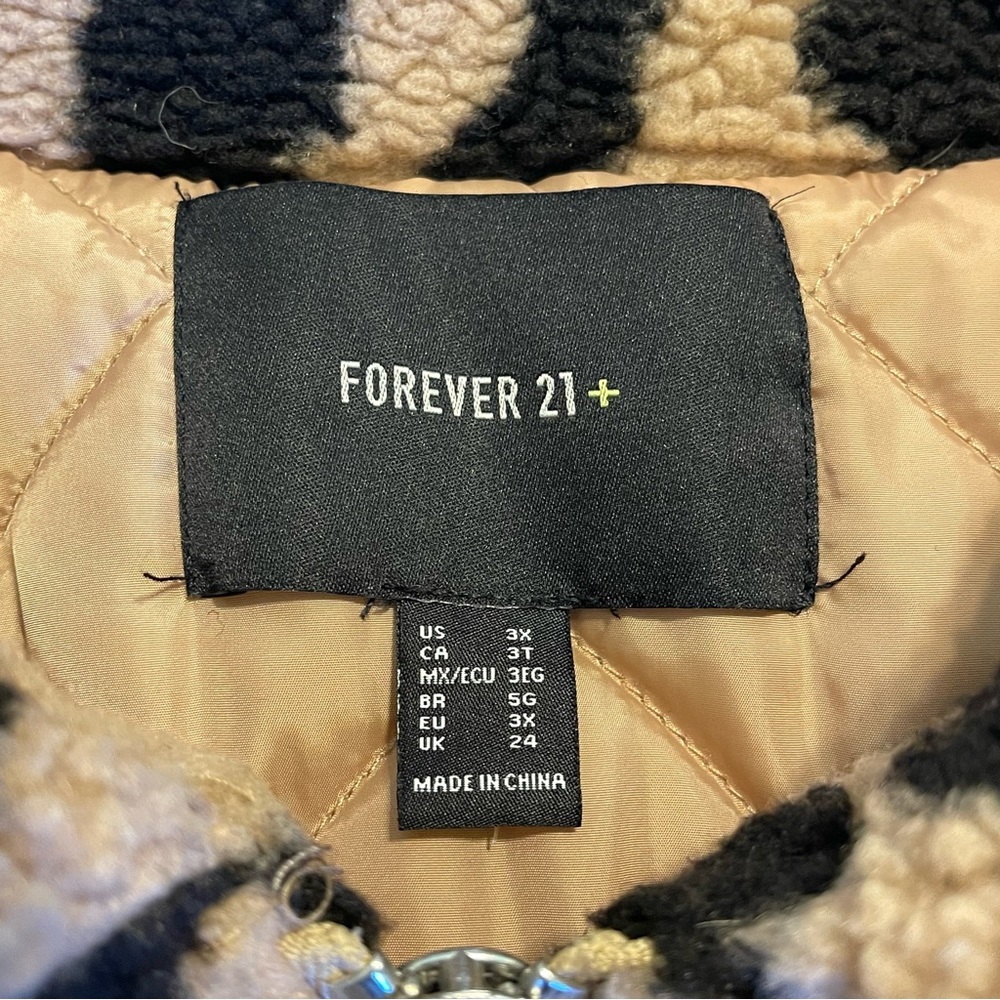 Forever 21+ Leopard Print Teddy Jacket Coat Tan and Black Size 3X - Picture 2 of 8